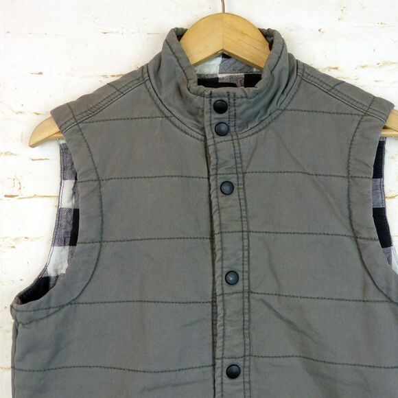 Union SEA WA Vest Mens S Gray Quilted Puffer Button Buffalo Plaid Flannel Lined - Picture 5 of 14